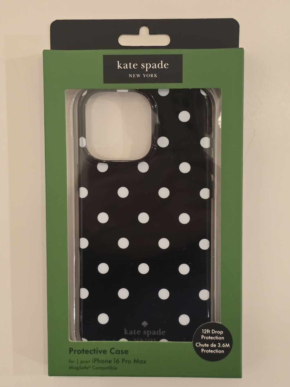 NWT kate spade New York Protective iPhone 16 Pro Max Black Polka Dot Phone Case